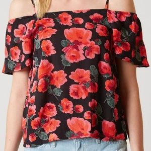 BILLABONG Rose Red & Black Off Shoulder Top size large